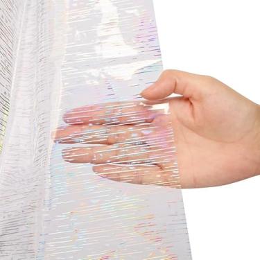 Imagem de Riyidecor Cortina de chuveiro fina de PEVA holográfica 3D 182 cm L x 182 cm A cortina de chuveiro de plástico transparente premium iridescente transparente decoração de banheiro impermeável pacote com