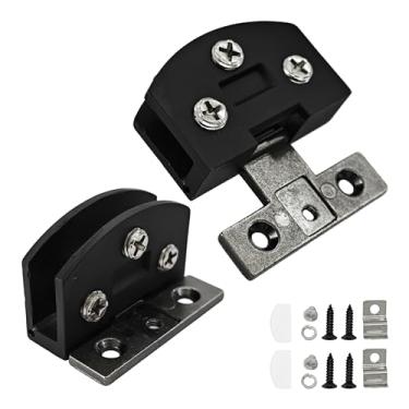 Imagem de bociloy 2 peças de dobradiças de porta de armário de vidro preto fosco, braçadeira de dobradiça de porta de vidro sem moldura de liga de zinco para armário de vinho, armários de exibição, sem