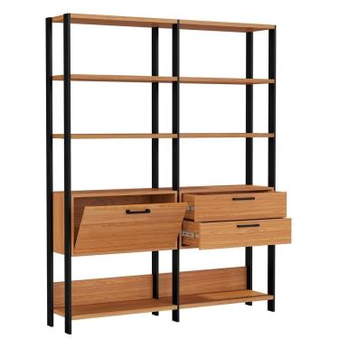 Imagem de Estante Alta 1 Porta 2 Gavetas E92 Freijó/Preto Fosco