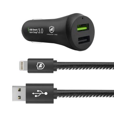 Imagem de Kit Carregador Veicular Com Cabo Dual Shock - 1,2M - Lightning Iphone - Mfi - Gshield