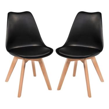 Imagem de Kit Com 2 Cadeira Leda Preta - Charles Eames Wood Com Almofada