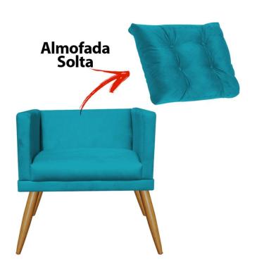 Imagem de Kit 10 Poltrona Kim Com Almofada Solta Pé Madeira Suede Azul Turquesa - Amey Decor