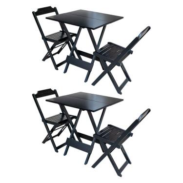 Imagem de Kit 2 Conjuntos De Mesa Dobravel Com 2 Cadeiras De Madeira 70x70 Ideal Para Bar E Restaurante - Pret