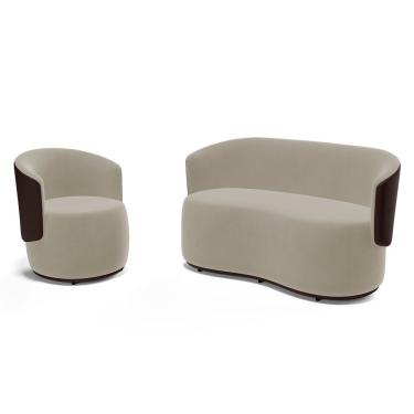 Imagem de Kit Poltrona E Namoradeira Aisha Orgânica Composê Sintético Marrom Com Suede Bege