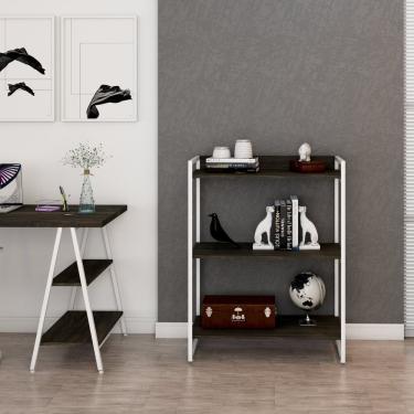 Imagem de Estante Multiuso 104cmx80cm 3 Prateleiras Kuadra Carvalho Dark/est.branca