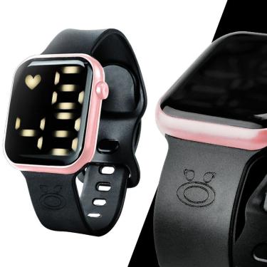 Imagem de Relogio Feminino Digital Prova Dagua Quadrado Rosa Silicone