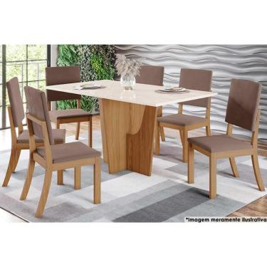 Imagem de Sala De Jantar Tampo com Vidro 160x80cm E 6 Cadeiras Nature marrom Amêndoa