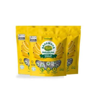 Imagem de Kit 3 Balas Pingo de Banana 200g Bananinha Paraibuna