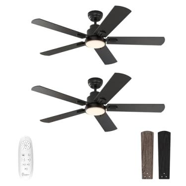 Imagem de warmiplanet Ventiladores De Teto Internos 52" Com Luzes E Controle Remoto, Motor Dc Deslizante, Reguláveis, Reversíveis, Temporizador, 3 Controles, Pretos, Pacote 2