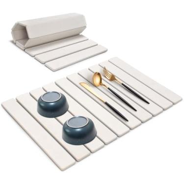 Imagem de Sangukiro Tapetes Grandes De Pedra Para Secar Pratos, Bancada Cozinha, 61 Cm (C) X 40 (L), Tapete Dobrável Rápido, Recipientes Terra Diatomácea Absorvente E Ecológicos, Combinam Com Qualquer