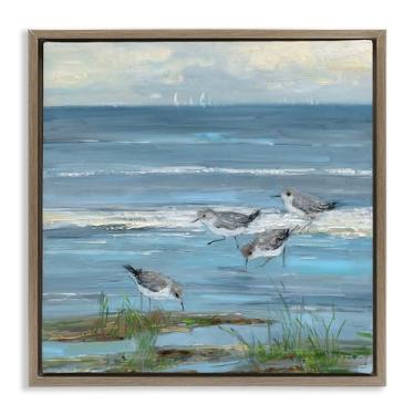 Imagem de Stupell Industries Stepping Sandpipers Grazing Brown Framed Floater Canvas Wall Art Design por Sally Swatland, 18 x 18