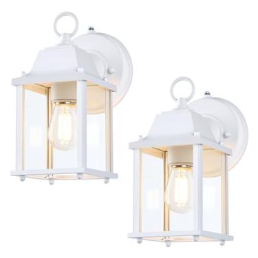 Imagem de LIT-PaTH Luminária De Parede Externa Dusk To Dawn, Arandela, Proximidade À Prova D'Água, Base E26, Estrutura Alumínio, Cúpula Vidro, Classificada, Pacote Com 2, Branca