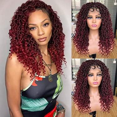 Imagem de MURAMURA HAIR Perucas Goddess Faux Locs Para Mulheres Negras, 18 Polegadas, Renda Completa, Cacheada, Sintética, Com Cabelo De Bebê, Trançado, Boêmio, Torcido, Cachos Crochê, Trança (Vermelho Ombré)