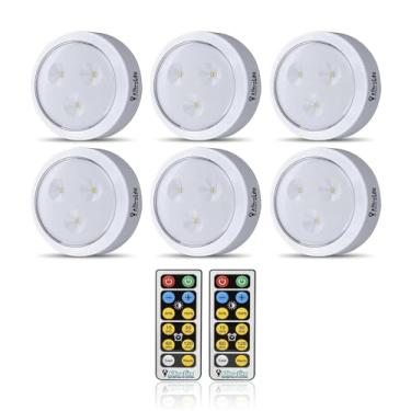 Imagem de AlltroLite Luzes De Led Fa9099 Com 2 Controles Remotos (Pacote 6), 55 Lúmens, Operadas Por Bateria Para Dimmer Sob Armários, Temporizador Desligamento Automático, Temperatura Cor Selecionável (Pilha