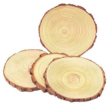 Imagem de GNIEMCKIN Peças De Fatias Madeira Natural 10-12", Círculos Pinho Inacabados Com Cascas Para Porta-Copos, Artesanato Faça Você Mesmo, Enfeites E Centros Mesa Rústicos Casamento Natal, Por