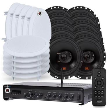 Imagem de Kit Som Ambiente Academia Salão Lojas Bluetooth Conexão Tv Usb Sd Slim