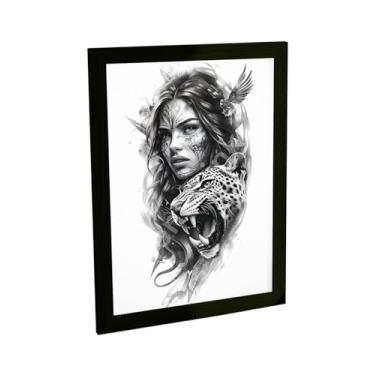Imagem de Quadro Decorativo Índia E Onça Ilustração Desenho Tattoo Decoração Poster Quarto Sala