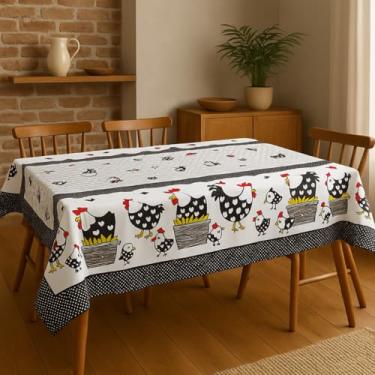 Imagem de Toalha de Mesa Olanda, 140x140cm e 140x210cm, 4-6 Lugares, Estampas Café, Galinhas, Fazendinha e Coruja, 100% Poliéster (Galinha 6L, 6 lugares)