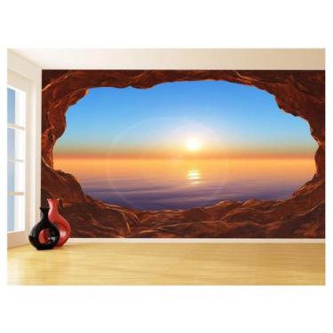 Imagem de Papel De Parede 3D Praia Mar Caverna Pedras Céu 3,5M Npr300 - Você Dec