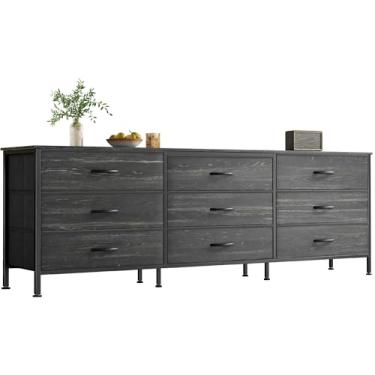 Imagem de Huuger Cômoda de 163 cm para quarto, cômoda para armário com 9 gavetas, suporte de TV grande para TV de 55, 65, 70 polegadas, centro de entretenimento, cômoda larga e longa, estampa de grão de madeira