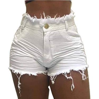 Imagem de Short jeans branco básico feminino cintura alta na cor branco no taman
