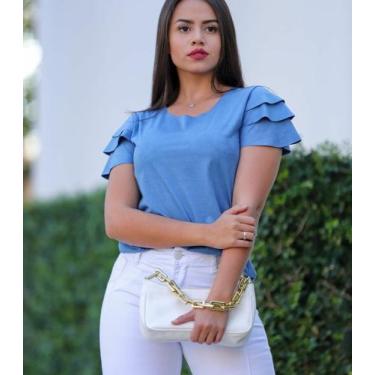 Imagem de Blusa tshirt suede manga babado - MODA FILO, Preto, G