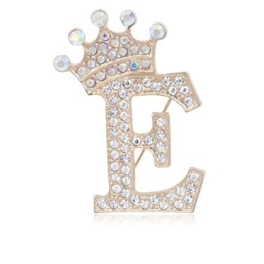 Imagem de Broche de letra inicial com coroa para mulheres, meninas, homens, meninos, broches de nome personalizado, artesanato, broche, colorido, strass, broche, ouro, A-Z, Zircônia cúbica