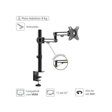 Imagem de Suporte Articulado Para Monitor De 17 A 32" Com Rotação 360° - Sm400a
