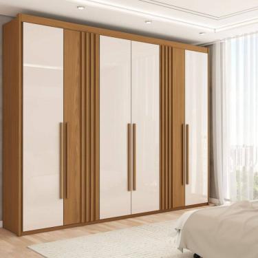 Imagem de Guarda-Roupa Casal Palm 6 Portas 4 Gavetas Flex Natural/Off White - Panorama Móveis