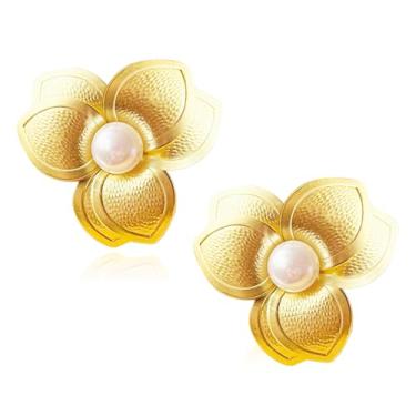 Imagem de QUSIJIA Brincos femininos com flores douradas boho chiques primavera/verão flores silvestres para mulheres, trumpet, Metal, Sem pedra preciosa