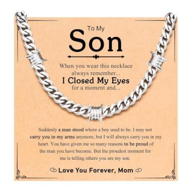 Imagem de 72ore Colar To My Son From Dad Mom de arame farpado, corrente de elos cubanos, corrente de prata para homens, joias punk, presentes de aniversário significativos para filho e adulto, Sem Pedra