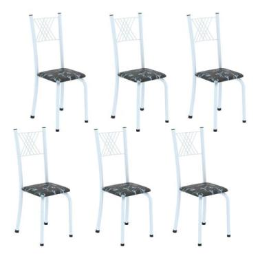 Imagem de Kit 6 Cadeiras Tubular para Sala de Jantar Sara Preto Floral / Branco 