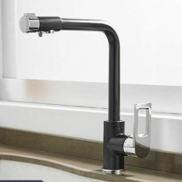 Imagem de Torneiras De Filtro Torneira Misturadora Montada No Convés 360 Rotação Com Características De Purificação De Água Torneira Misturadora Cre, Black and Chrome