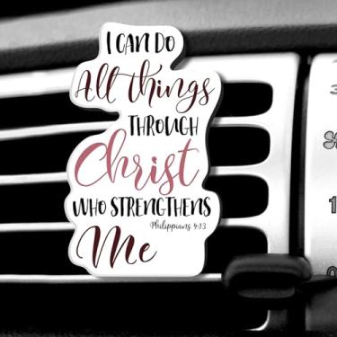 Imagem de WIRESTER Clipe de ventilação para ambientador de carro com aroma fresco, acessórios decorativos, decoração de interiores para carros - Versículos da Bíblia Cristã Filipenses 4:13 (Estilo 2)