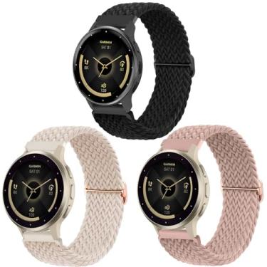 Imagem de ViCRiOR Pacote com 3 pulseiras de relógio de nylon trançado elásticas compatíveis com Garmin Venu 3S/ Venu 2S/ Vivoactive 4S/ Vivomove 3S, pulseira elástica solo de 18 mm para Garmin Forerunner