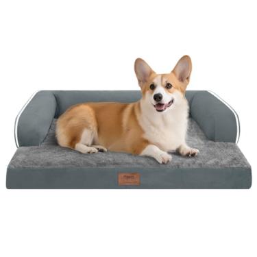 Imagem de Cama para cães tamanho médio ortopédica impermeável para cães, sofá de espuma com capa removível lavável e parte inferior antiderrapante - cinza escuro