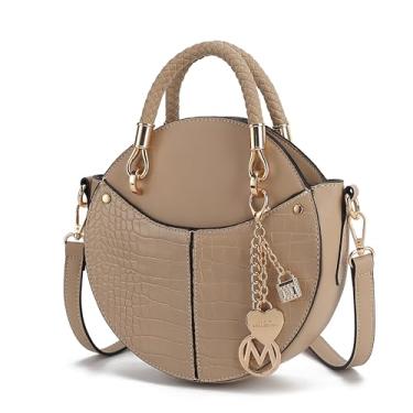 Imagem de MKF Bolsa tiracolo elegante redonda para mulheres – Bolsa de couro PU – Bolsa carteiro feminina circular, Nobella Taupe, Small