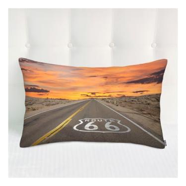 Imagem de Siwehtu Capa de almofada 50 x 76 cm Famous Us Route 66 capas de almofada para sala de estar casa capa de almofada para sofá sofá quarto carro poliéster