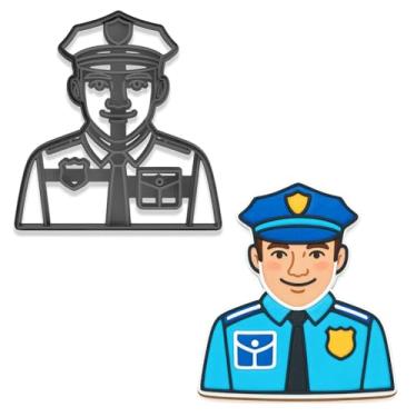 Imagem de Conjunto de cortador de biscoito e carimbo de policial - 10 x 9,6 cm, design de uniforme de aplicação da lei para cozimento temático (cor aleatória)