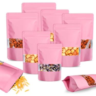 Imagem de 100 peças de sacos à prova de cheiro, sacos de embalagem resseláveis, bolsa de alumínio fosco com janela transparente, bolsa selável à prova de cheiros de 19 x 29 cm para armazenamento de alimentos