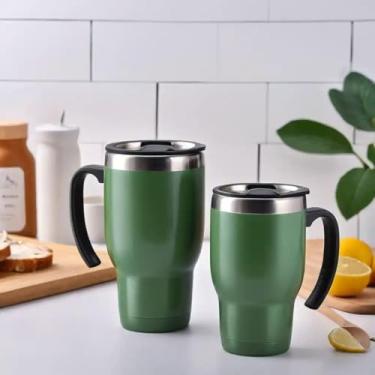Imagem de Caneca Térmica Parede Dupla em Aço Inox Verde 650ml com Alça Ergonômica - Estilo Casual