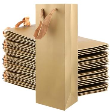 Imagem de KOHAND Pacote com 30 sacos de presente de vinho dourado com alças, sacos de presente de garrafa de 11 x 9 x 35 cm, saco de garrafa de papel para vinho e bebidas alcoólicas