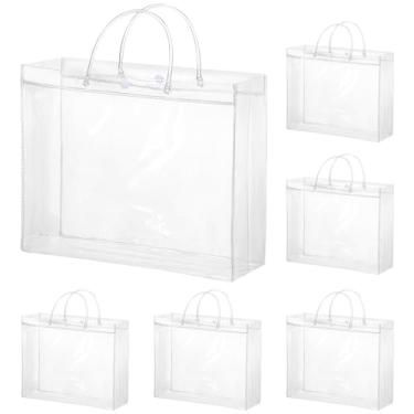 Imagem de woric Pacote com 6 sacos de presente grandes transparentes com alça, 11,8 x 3,23 x 24,9 cm, sacos de plástico, sacolas de presente, sacolas de compras para pequenas empresas, lembrancinhas de festa de