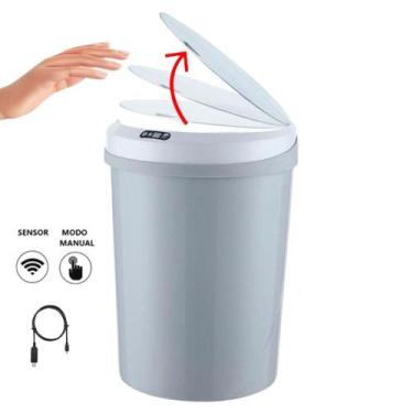 Imagem de Lixeira Automática Redonda 12 Litros Usb Com Sensor Cinza - Globalmix
