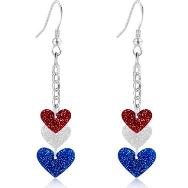 Imagem de Gdpaddy Brincos pendentes de coração de estrela de acrílico 4 de julho Dia da Independência com glitter vermelho branco azul EUA sorvete brincos femininos, Large, Plástico, Sem pedra preciosa