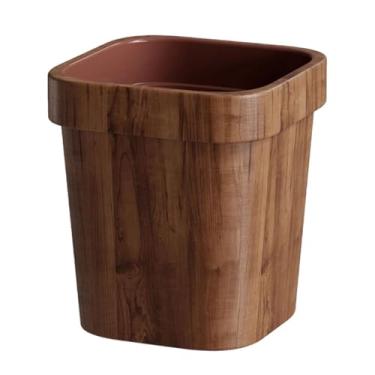 Imagem de WeiLaiKeQi Lixeira com textura de madeira imitação, balde resistente, cesto de lixo para quarto, apartamento, banheiro, presente de inauguração, 16 L