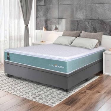 Imagem de Conjunto Box Baú Cinza Lagos Verde Molas Ensacadas Casal 138x188x73 - King House