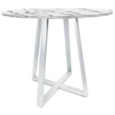 Imagem de Mesa De Jantar Para Cozinha Em aço Estilo Industrial Gizé Tampo Redond