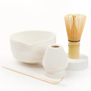 Imagem de ZEBERBO Conjunto Matcha Japonês - Tigela Matcha de Cerâmica de 500 ml com Bico, Batedor e Colher de Bambu - Kit Completo de Cerimônia do Chá para Iniciantes e Entusiastas (Branco)