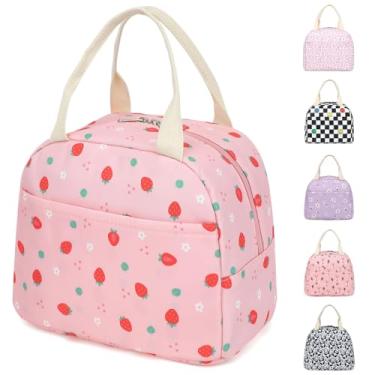 Imagem de Lancheira para mulheres, meninas, isolada, reutilizável, lancheira com alça, leve e resistente à água, lancheira térmica - rosa morango